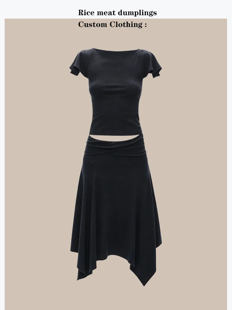

Cross-Back Commute Top with Half-Sleeves And Low-Waist Skirt Set High-Intellect Fashionable Summer Outfit for Women