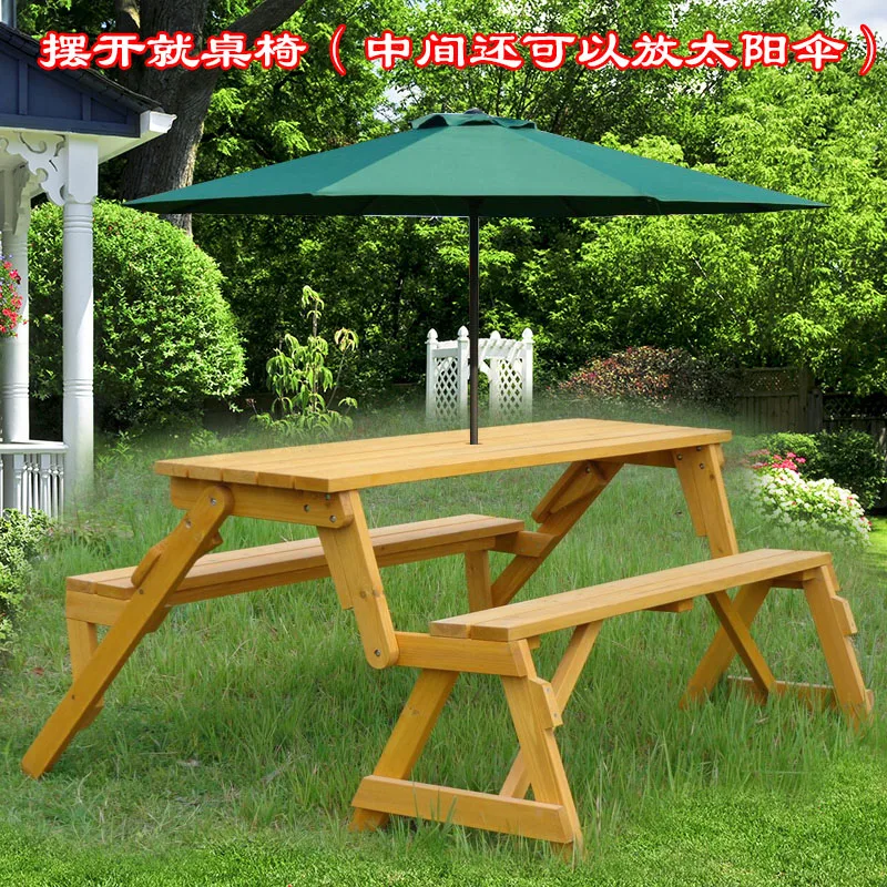 courtyard leisure table and chair park square back bench stool solid wood anti-corrosion combination balcony open air