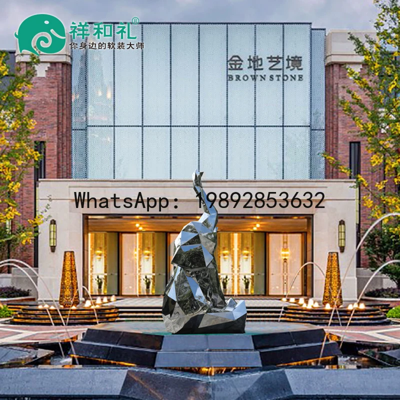 XL Outdoor Floor Ornament Stainless Steel Block Elephant Sculpture Indoor Hotel Wealth Attraction