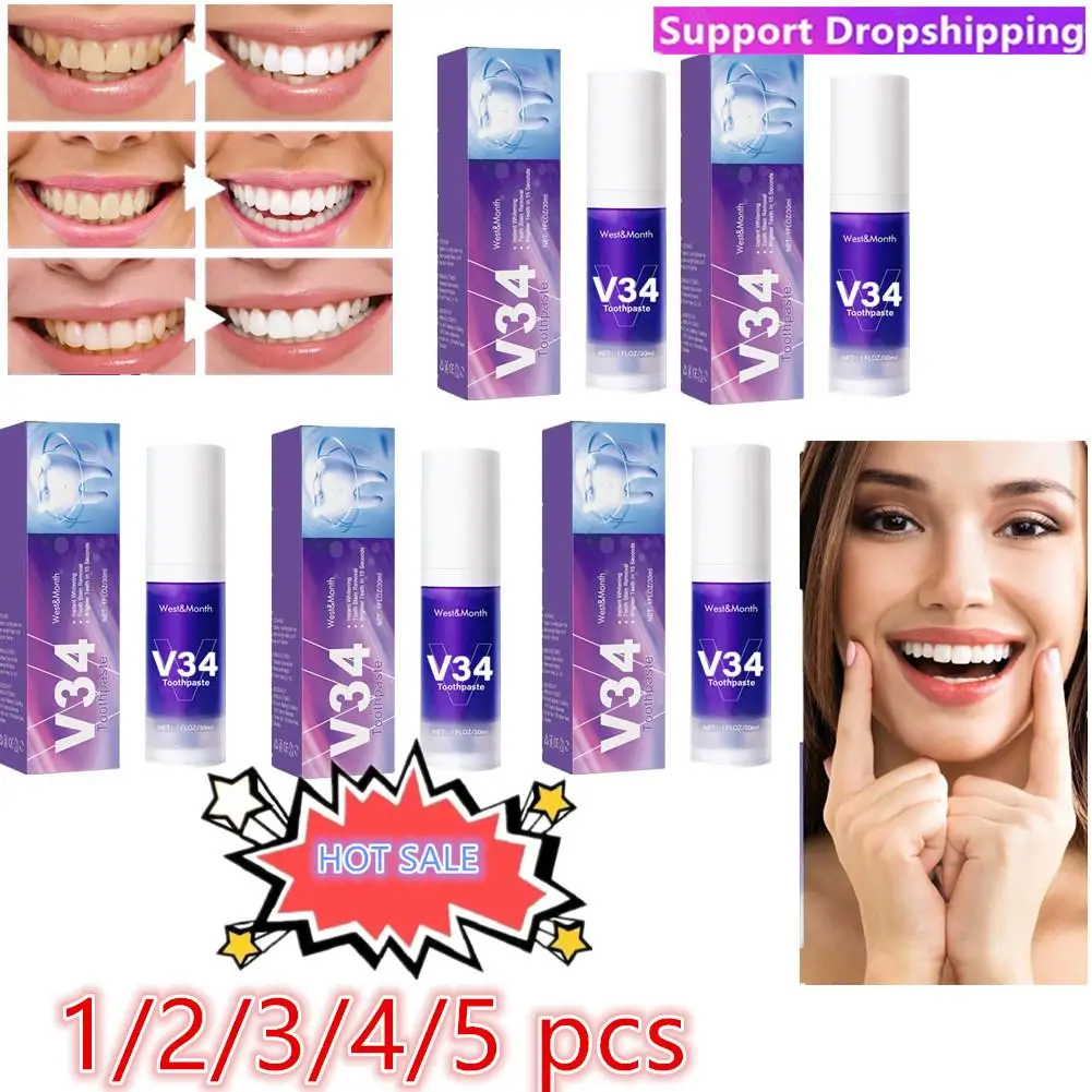 

Lot V34 Smile Removal Plaque Stain Purple Corrector Teeth Whitening Toothpaste Enamel Care Easy Reduce Yellowing Oral Clean Care