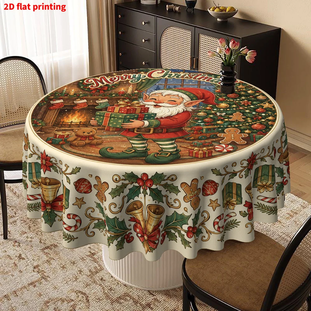 2D flat print 1 piece Christmas round tablecloth, 