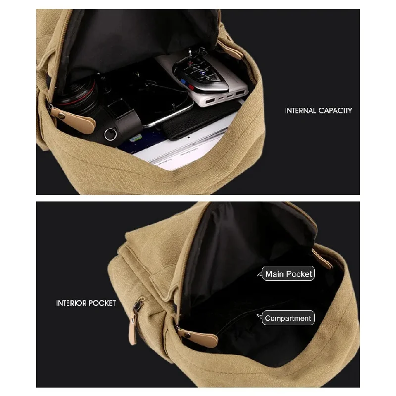 Men's Large Capacity Canvas Backpack Multi-Pouch Business Travel Crossbody Chest Bag for Students Daily Use with Big Pocket