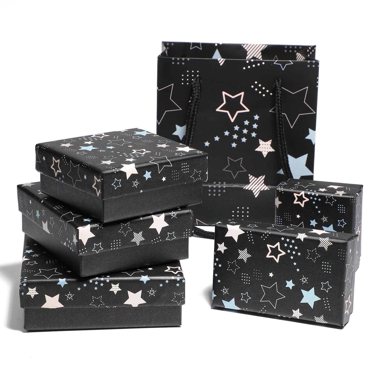 1PC Star Pattern Black Square Shape Jewelry Display Sponge Gifts Box Engagement for Christmas Crafts Necklace Bracelet Packaging