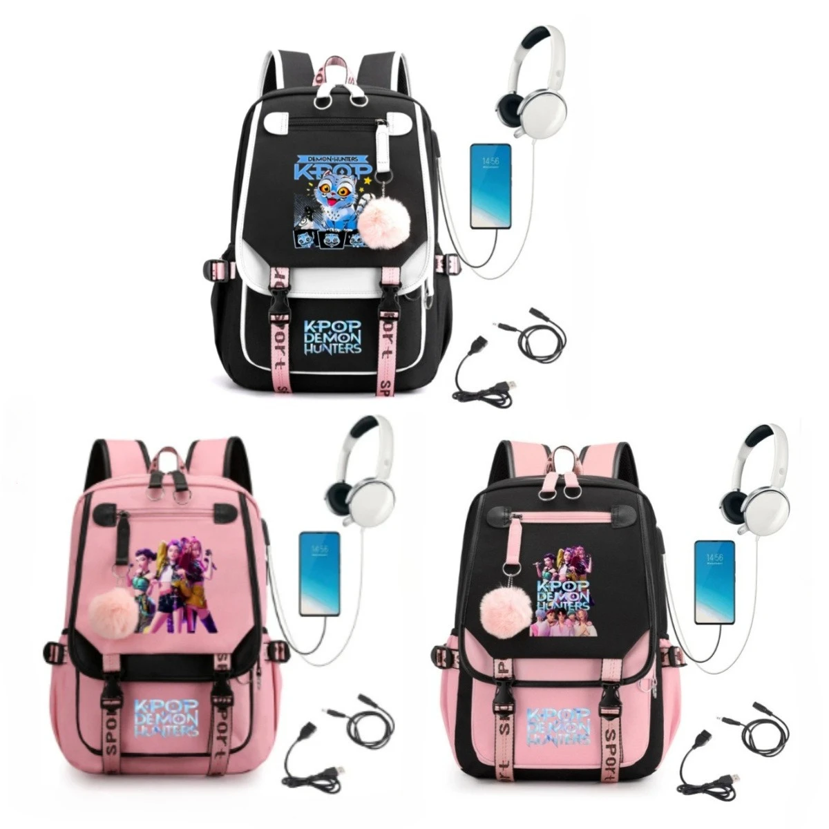 

KPop Demon Hunters Backpack Anime Cartoon Pattern Printed Large Capacity Students Book Bag Boys Girls Casual Travel Knapsack