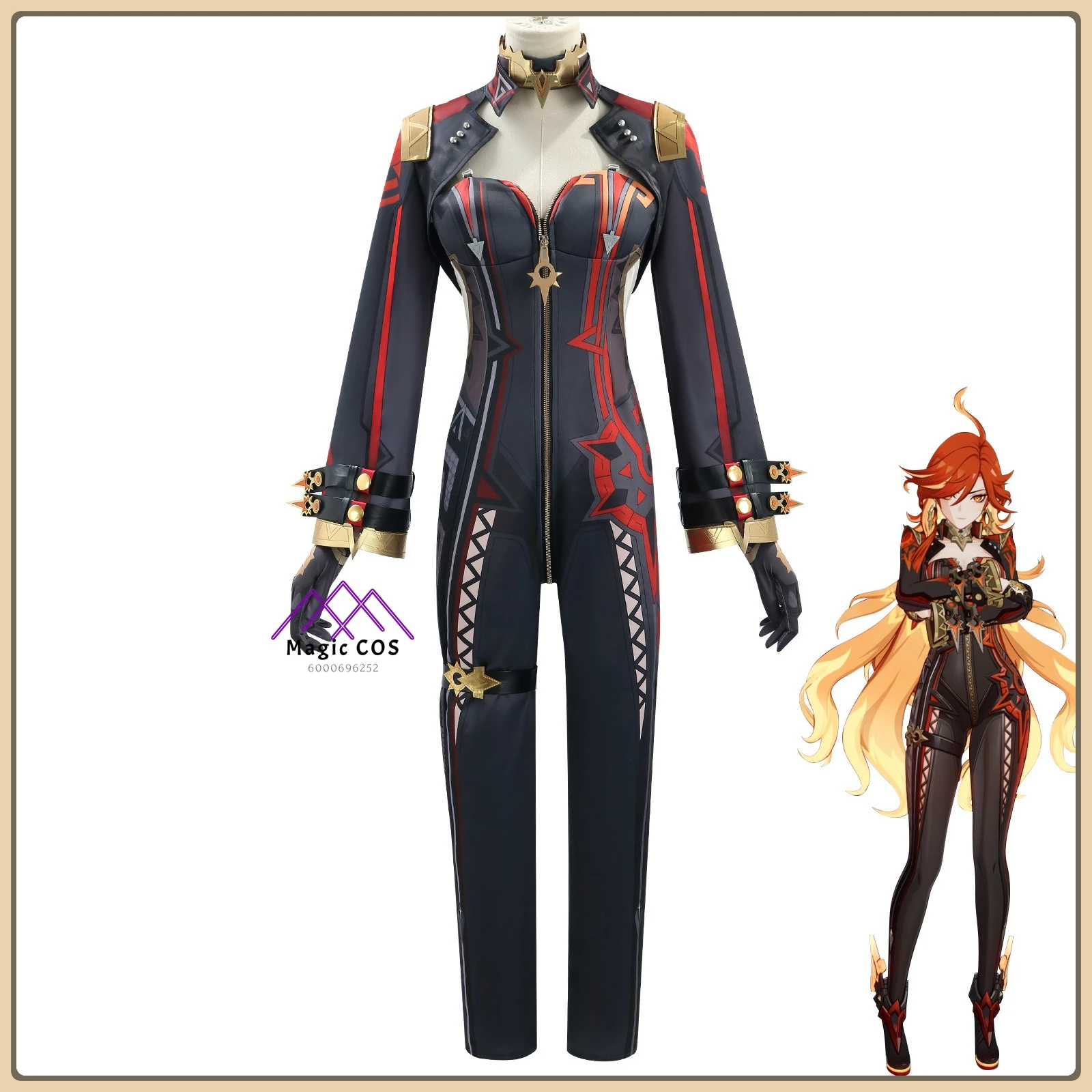 

Genshin Impact Mavka Cosplay Costume Flame Pattern Archon Suit High Quality Full Set Anime Outfit for Women Comic Con Party