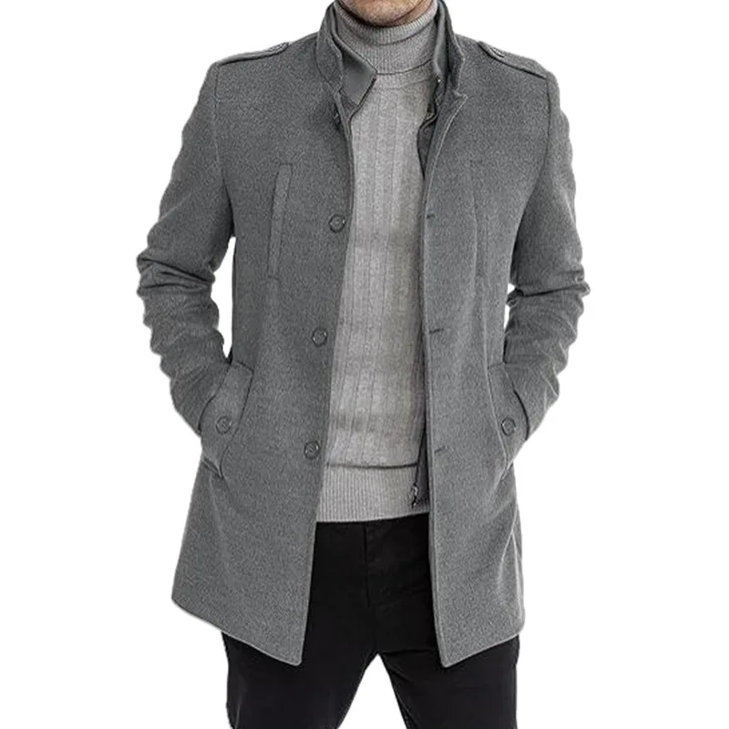 New Woolen Mens Coat Medium and Long Zipper Jacket Large Size Fake Two-piece Set Cardigan for Men