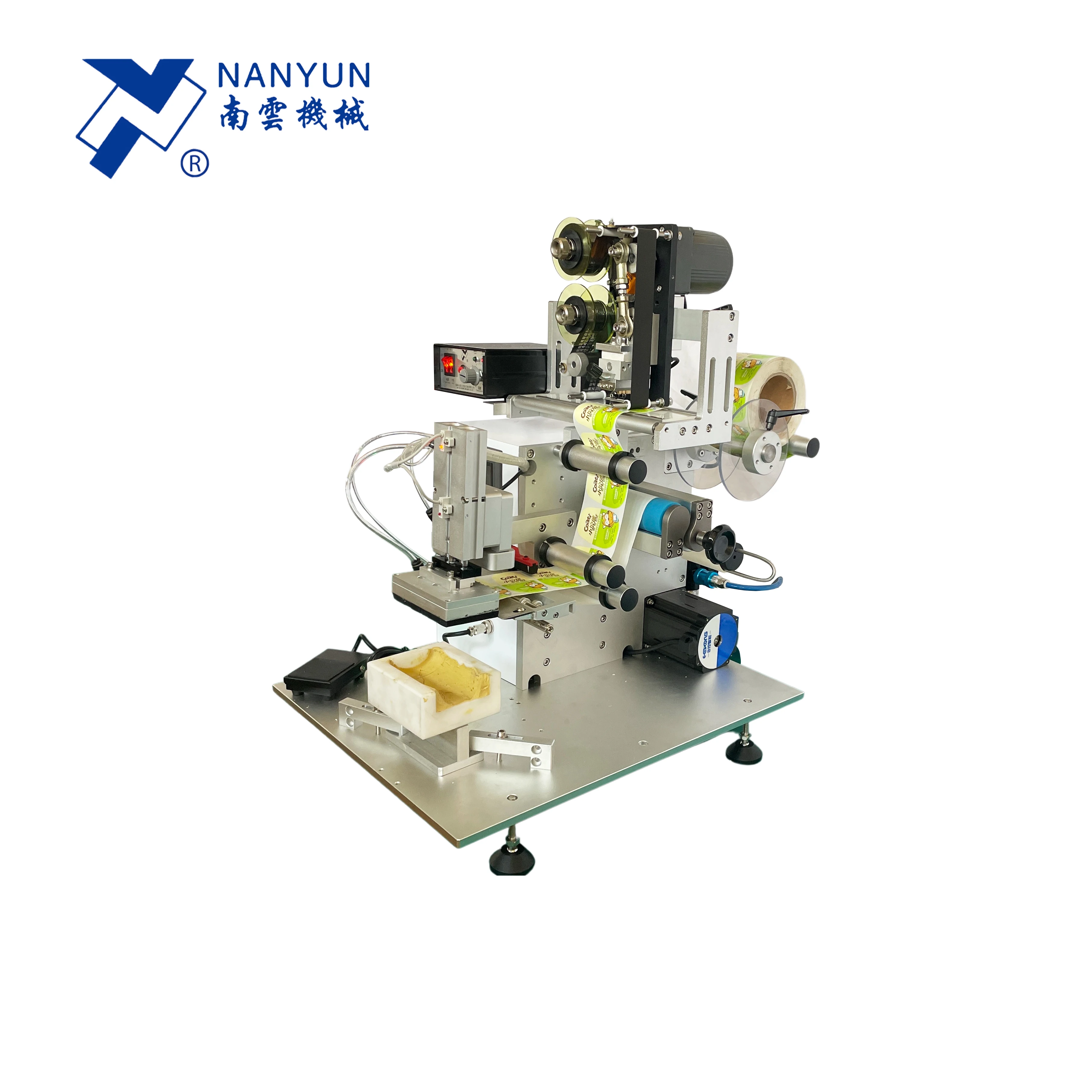 NY-825 Desktop Adhesive Sticker Labeling Machine For Flat Surface Square Bottle Side Jars Lid Cap Labelling With Date Printing