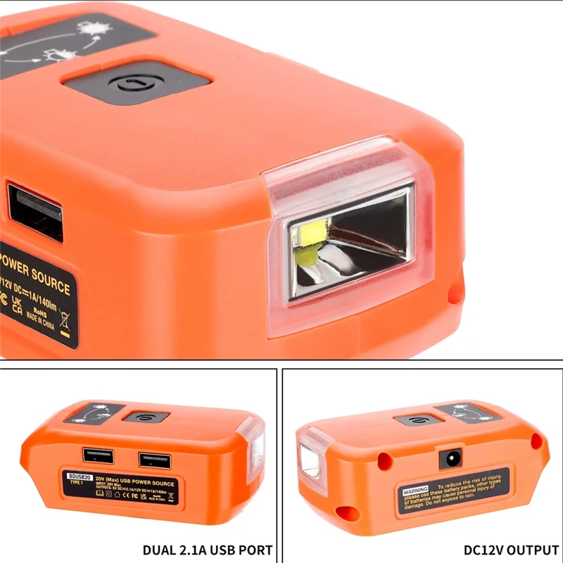 

【Popular】Battery Adapter For V20 Battery USB Charger, LED Work Light With Dual USB Charger And 12V Port