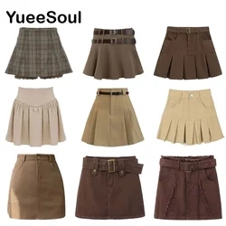 Brown Mini Skirts 2023 New Y2K Vintage High Waist Women Pleated Skirt Chic Sweet Cute Preppy Style Casual 90s E Girl Dance Skirt