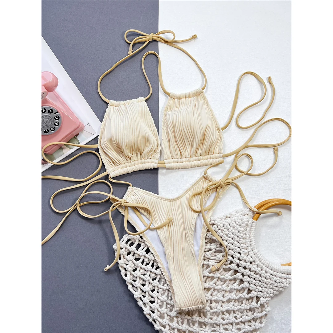 Sexy, geraffter, bauchfreier, ausgeschnittener Neckholder-Badeanzug, Damen-Badebekleidung, Monokini mit hohem Beinausschnitt, Badeanzug, Badebekleidung, Schwimmanzug V5607 – Detail 10