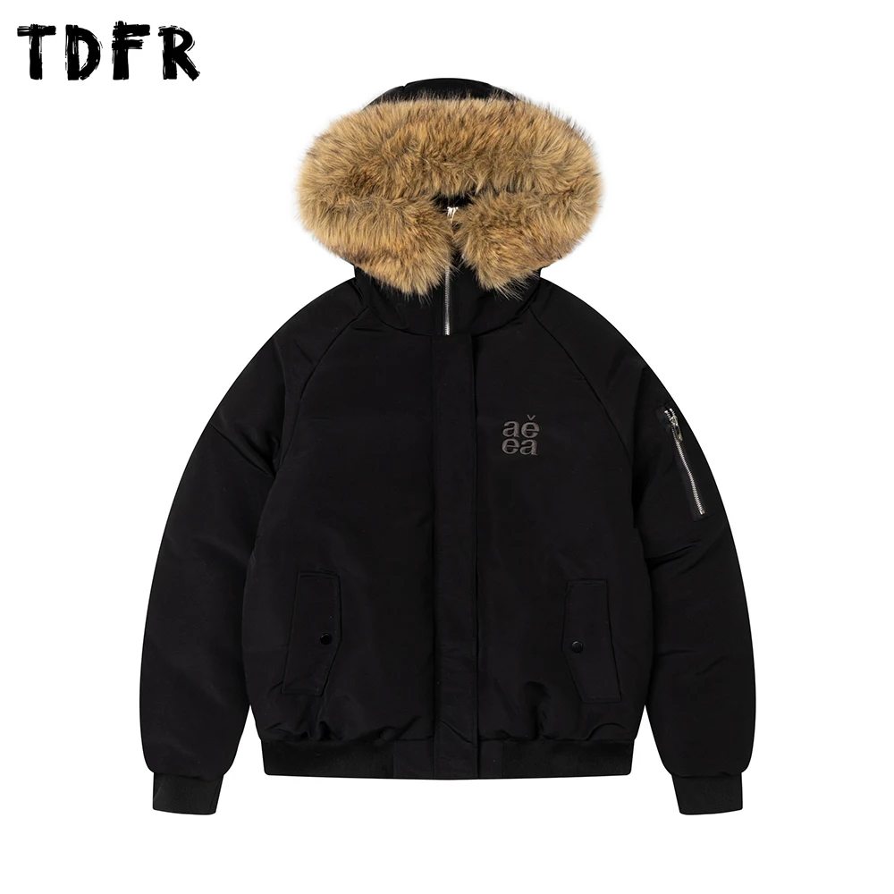 

Простая стеганая куртка с капюшоном и вышивкой букв, мужская зимняя повседневная толстая съемная верхняя одежда с меховым воротником и длинными рукавами