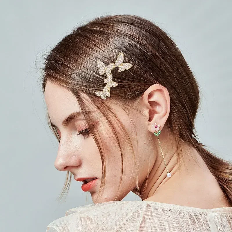 Fashion New Small Fragrance Butterfly Hair Clip Rhinestone Pin Female Pearl Top Bangs Hairpin Headdress Women Girls Accessories