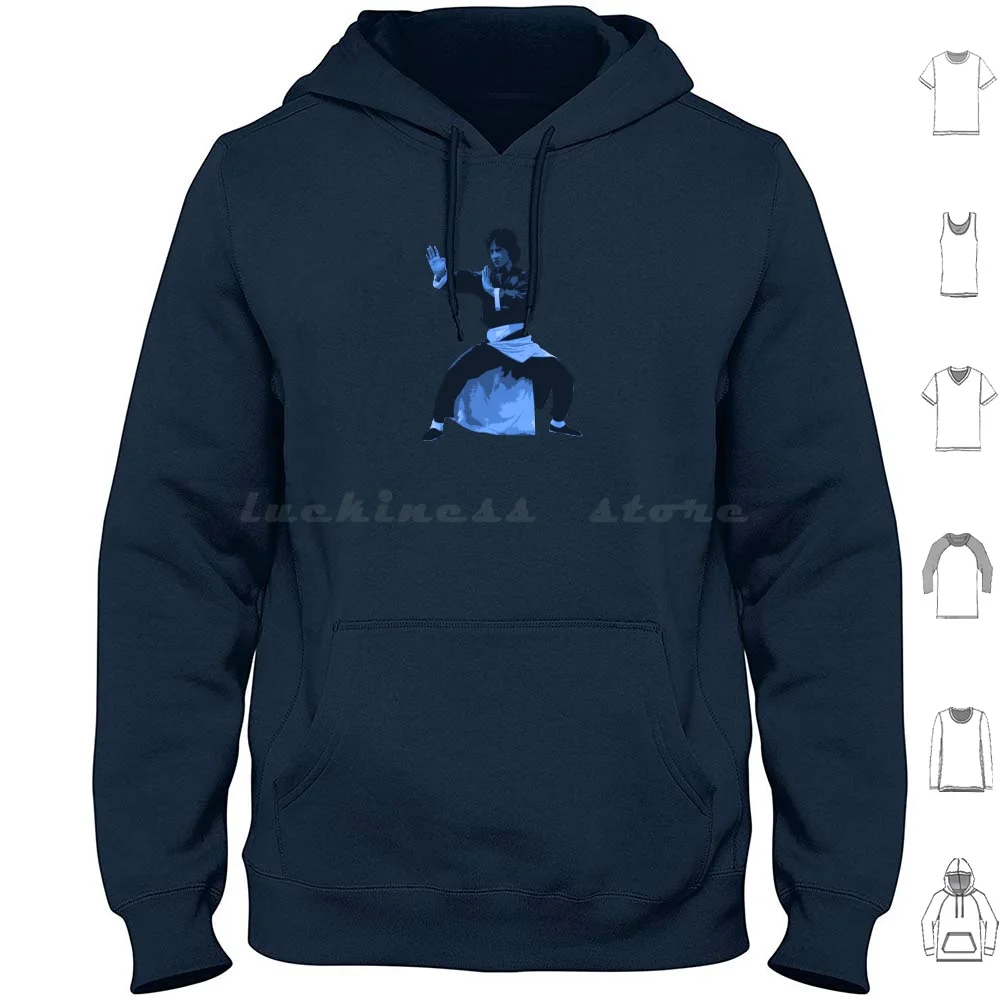 Jackie Chan Hoodie Cotton Long Sleeve Jackie Chan Blue Aqua Fight Martial Kung Fu Style Stance Pose Posing Nicoud Boxing