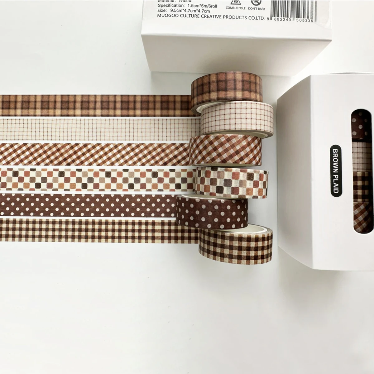 Plaid Washi Tape Set, 6 Rolls Aesthetic Grid & Polka Dot Decorative Tapes for Journal Scrapbooking DIY Crafts & Planner image 3