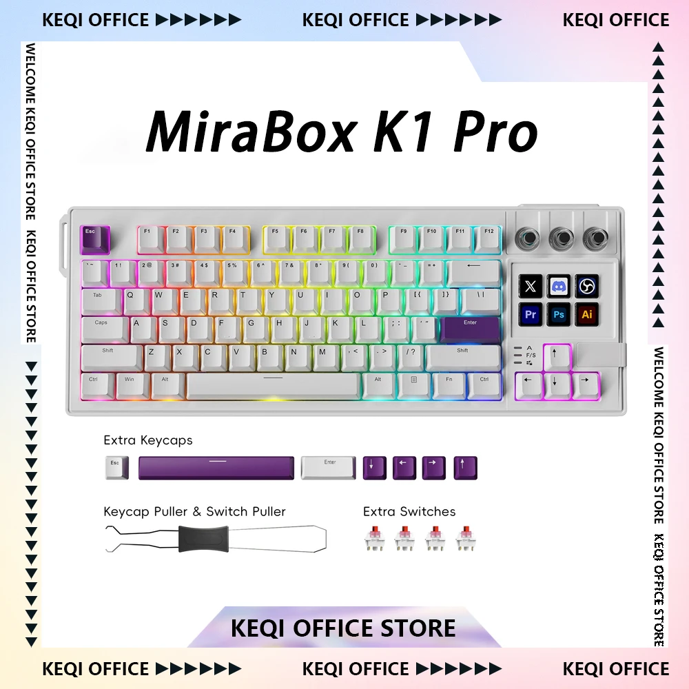 NEW Mirabox K1 Pro Mechanical Keyboard Knob LCD Keys Wired Keyboard RGB Gasket Multifunctional Macro Programming Keyboard Game