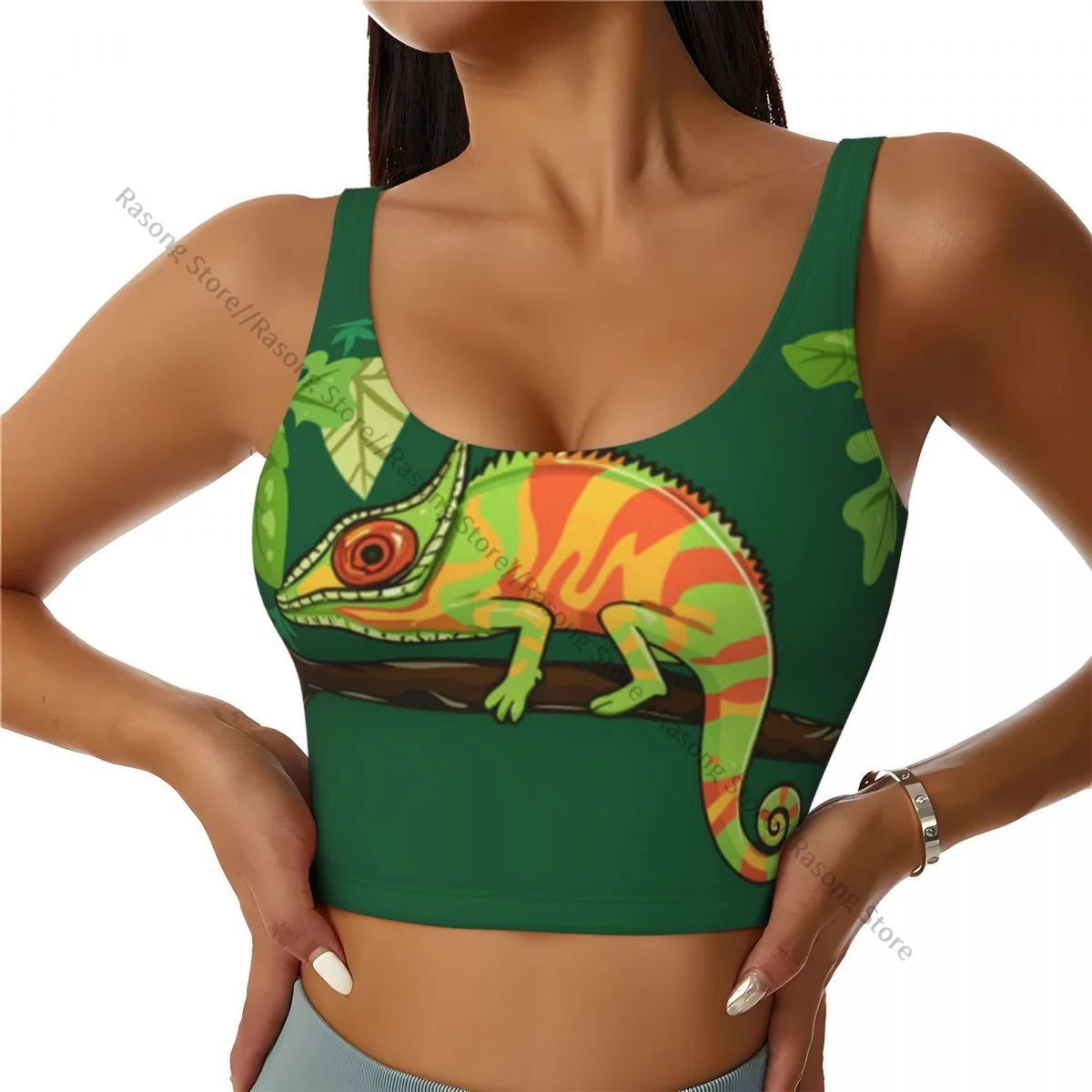 Sports Bra Women Running Yoga Clothes Vest Colorful Chameleon On Green Background Gathering Fitness Vest