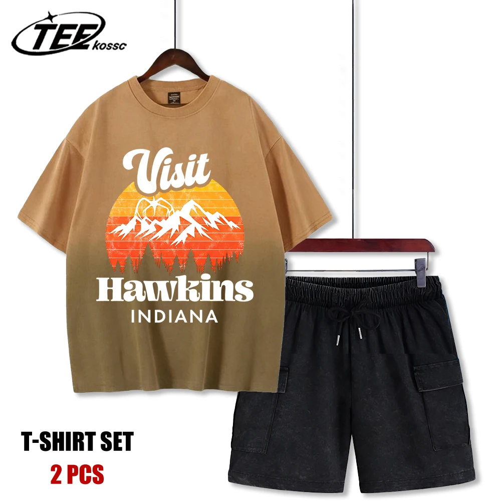 

Visit The Scenery Of Hawkins Men Tee Shirts Hip Hop Fashion Shorts Casual Summer Street All-Match Clothes Cotton Tie-Dye Tops