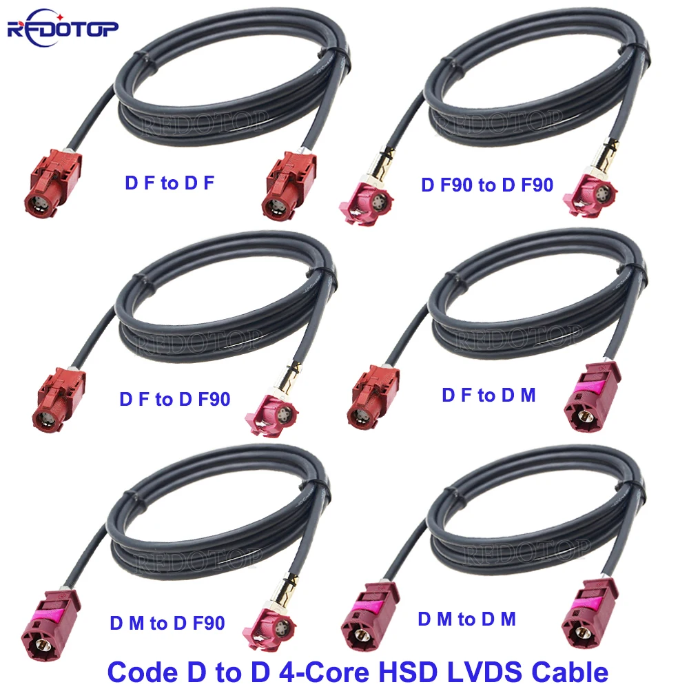Car HSD LVDS USB Electric Code D 4Pin Male Plug to D Male/Female Connectors HSD 4-Cores Cable Connector Can Be Customized