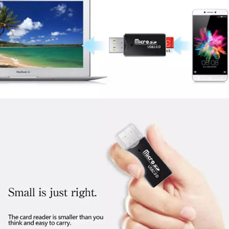 【Быстрая доставка】Цифровой USB 2.0 Micro SD Card Reader Память Hi-Speed Micro SD/TF Card Reader/Micro SD для компьютера, ноутбука