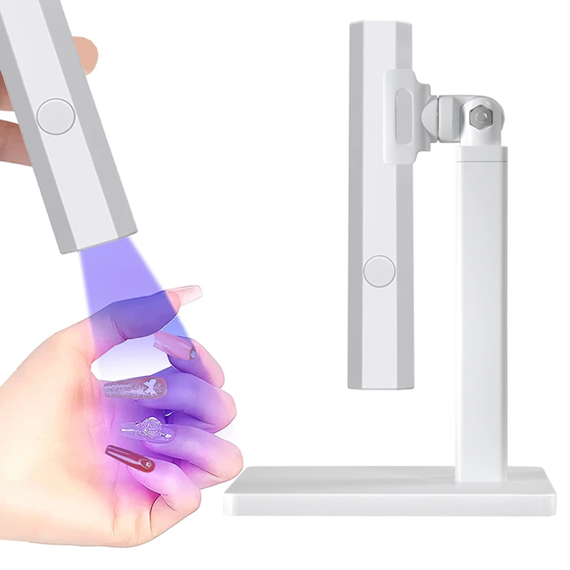مصباح تجفيف الأظافر الصغير المحمول باليد مع حامل ، مصباح LED بالأشعة فوق البنفسجية قابل لإعادة الشحن للأظافر ، أداة فنية محمولة للأظافر ، للاستخدام المنزلي والسفر