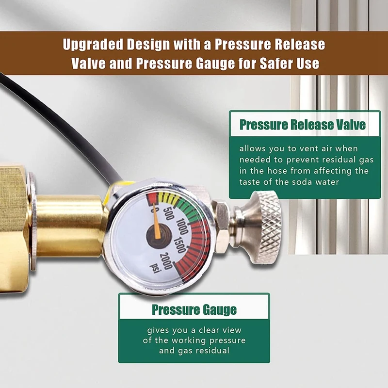 Soda CO2 Adapter Hose Kit With Pressure Gauge And Release Valve,CGA320 Soda Maker CO2 Cylinder Adapter Kit