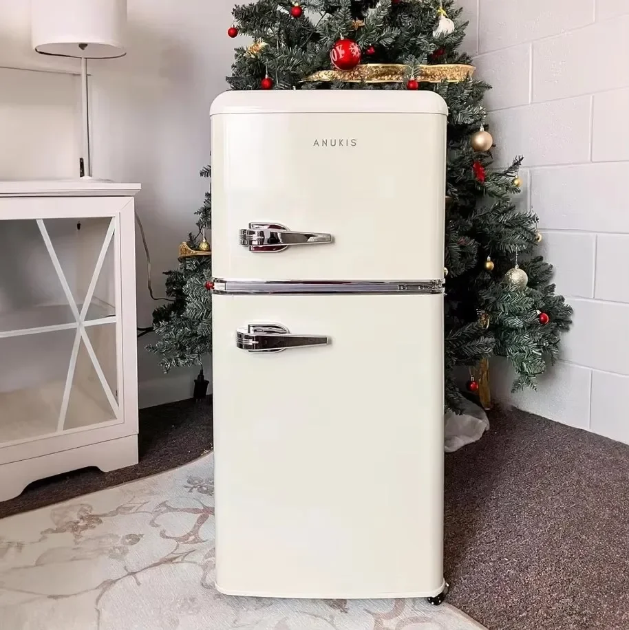 Mini Fridge with Freezer 3.5 Cu Ft 2 Door Compact Refrigerator  - Retro Cream