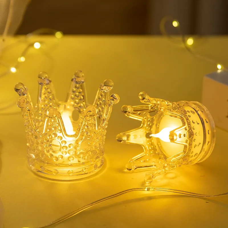 LED Electronic Candle Crown Light Water Drop Core Transparent Candle Festival Atmosphere Light Nightlight