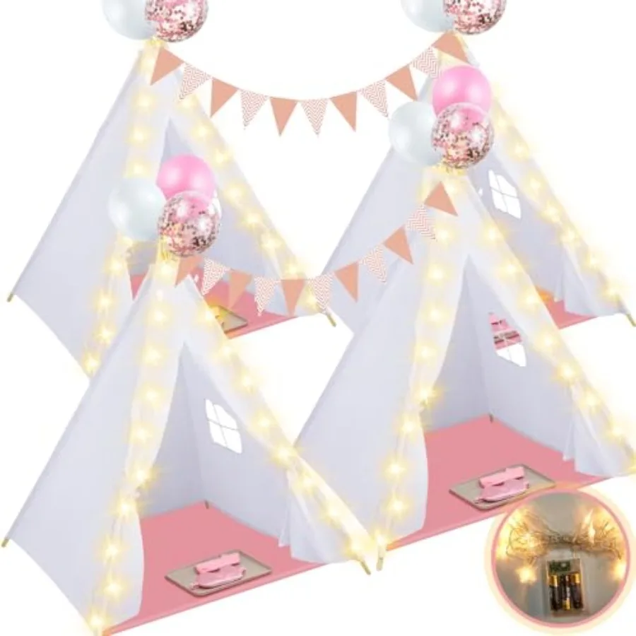 Barraca tipi de 4 pacotes para crianças com cobertores leves e bandejas, barraca de brincar infantil de algodão natural, edredão infantil lavável
