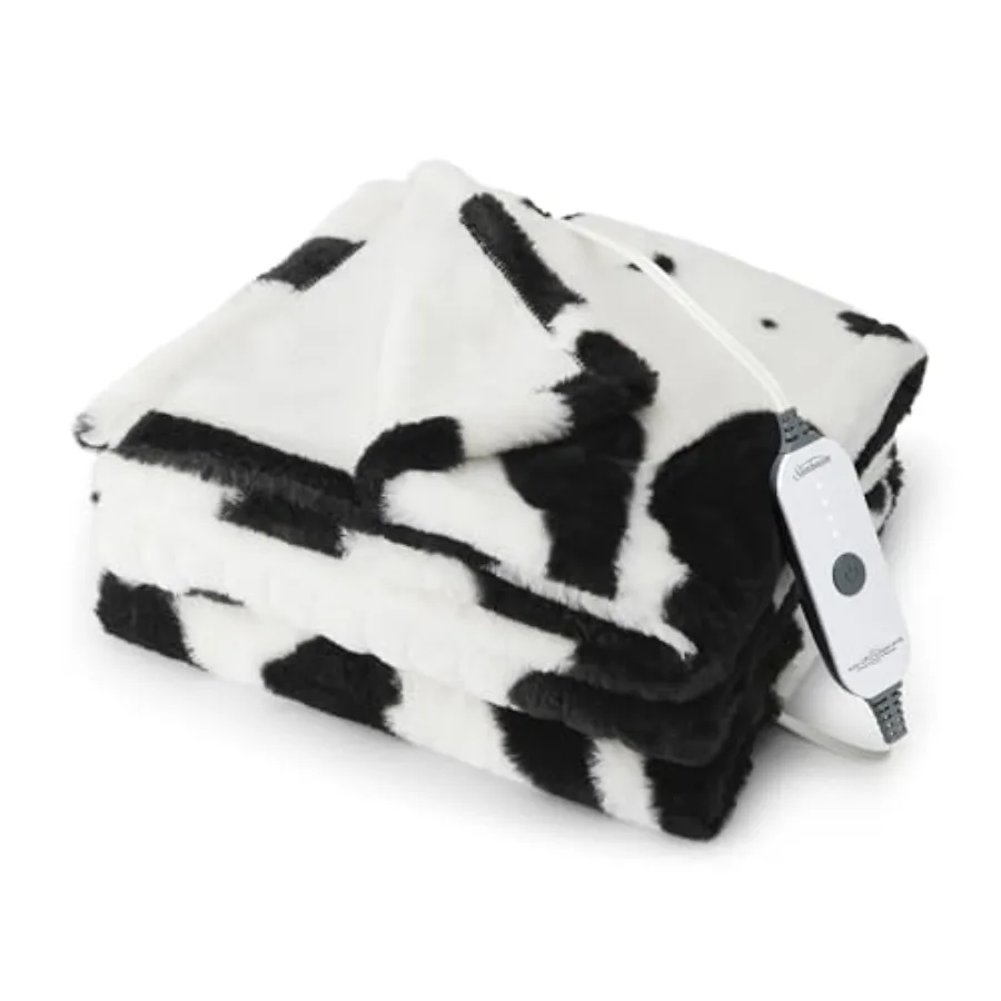 

Electric Heated Throw Blanket Royal Faux Fur Fast Heating 4 Heat Settings 4-Hour Auto Shut-Off Rich and Ultra Silky Cow Print 5