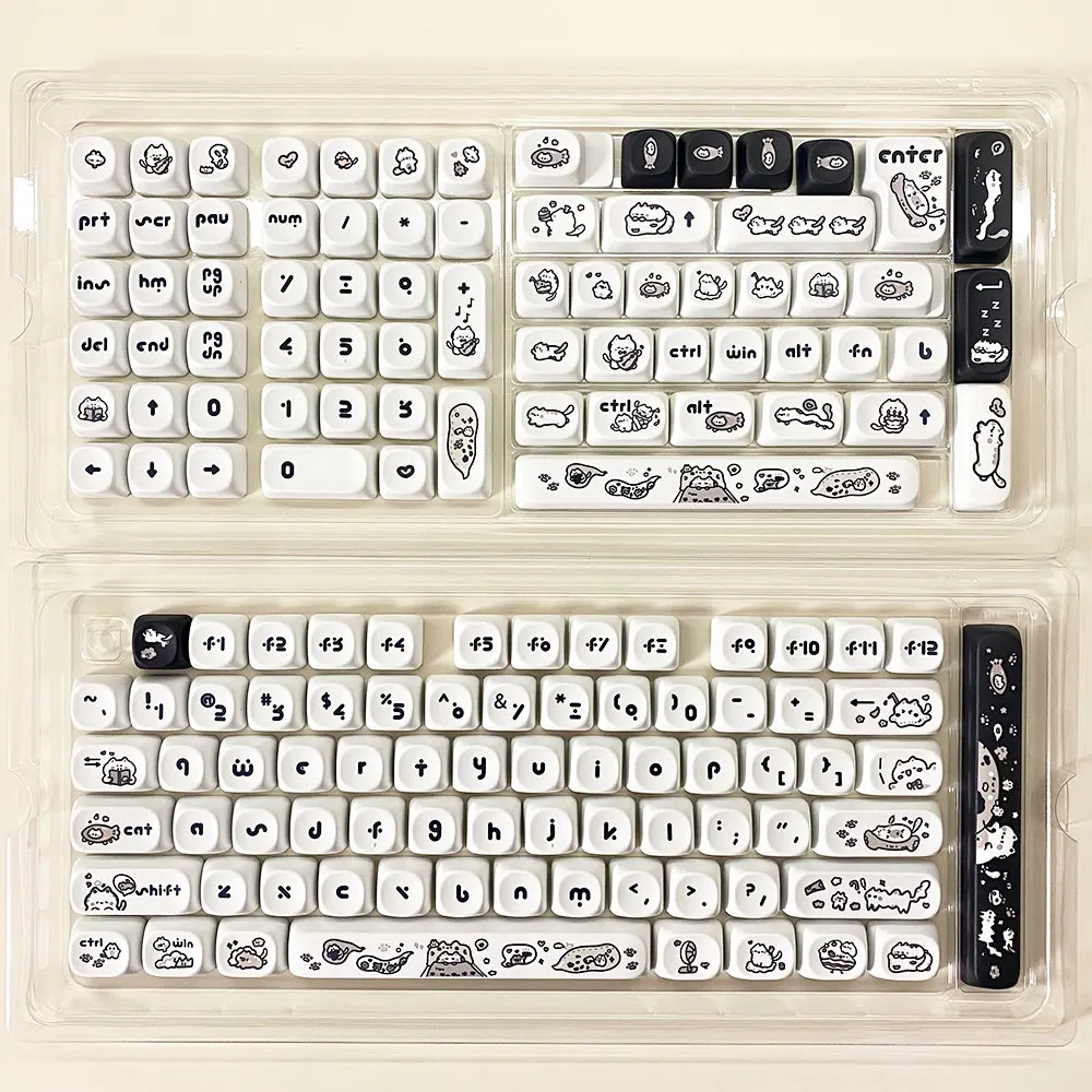 Naught Cat Black White Keycap 140 Keys MOA Profile PBT Keycaps Dye Sublimation for MX Switch Gaming Mechanical Keyboard Keycap