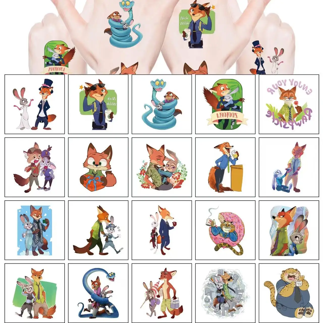 

New 20pcs/set Cartoon zoopita Nick Judy Temporary Tattoo Sticker Rumi Tattoo Sticker Demonizing For Party Gifts