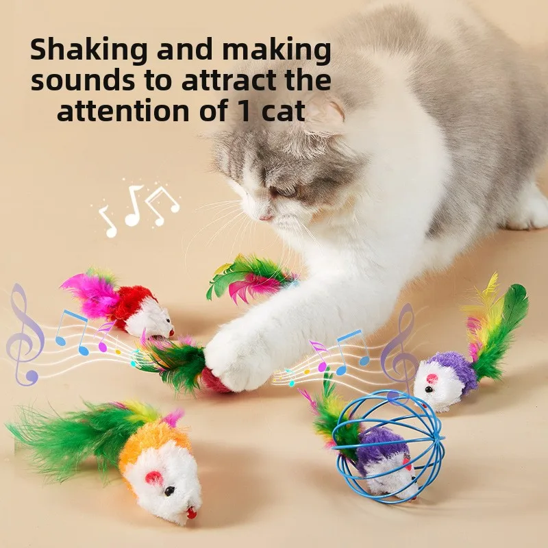Cat toy  realistic plush mouse with colorful feathers and crinkle sounds - interactive fun for cats, stress relief, pet supplies
