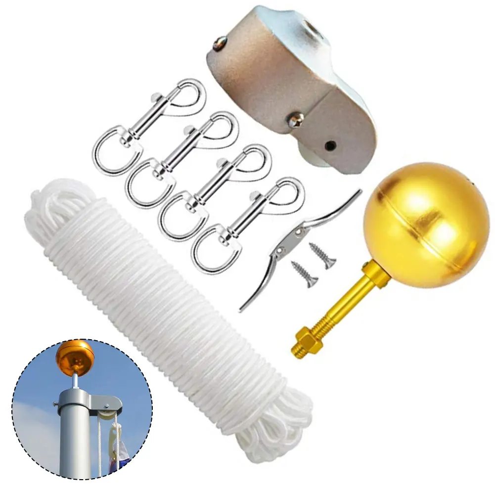 Reliable Flagpole Kit with 50ft Polyester Rope Gold Ball and Hardware to Prevent Tangling and Smooth Operation