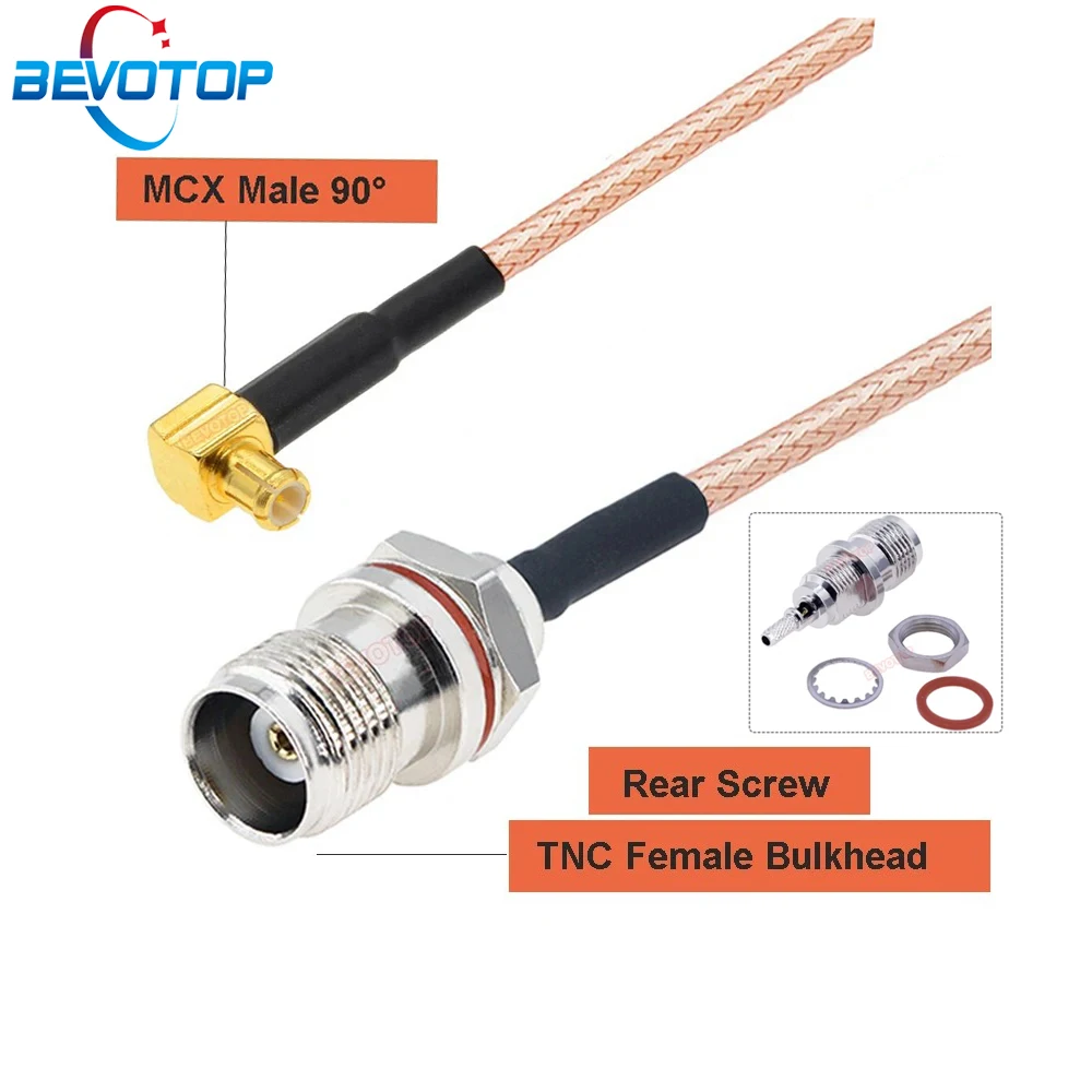 TNC Female to MCX Male 90° Plug  RG316 Cable 50 Ohm RG-316 RF Coaxial Extension Coaxial Jumper Pigtail BEVOTOP