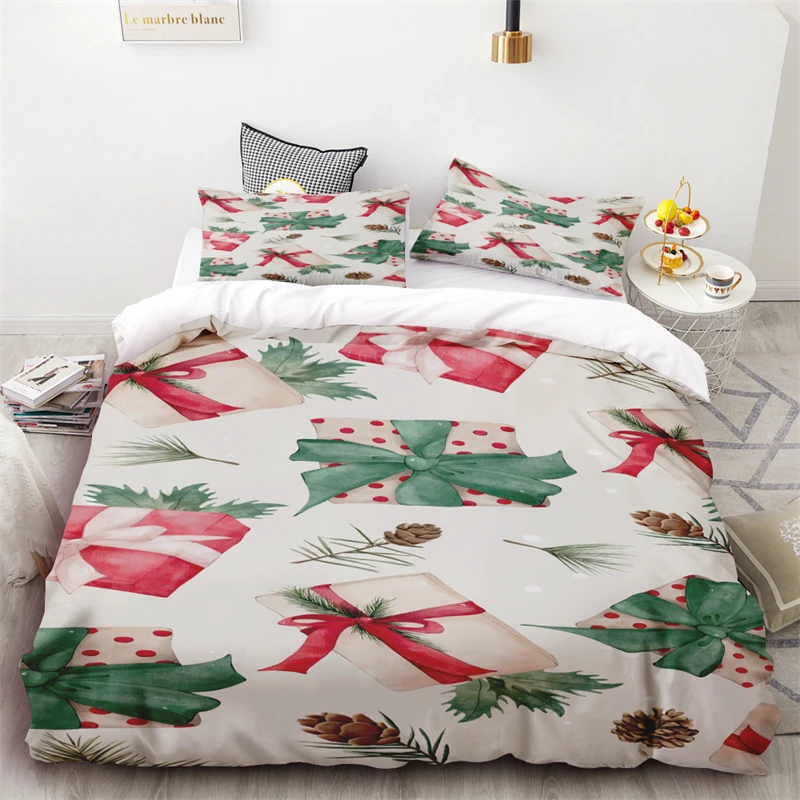 Duvet Cover Christmas Snowflake Red and Black Plaid Three-piece Set One Quilt Cover Two Pillowcases Single Double Bed Queen Size