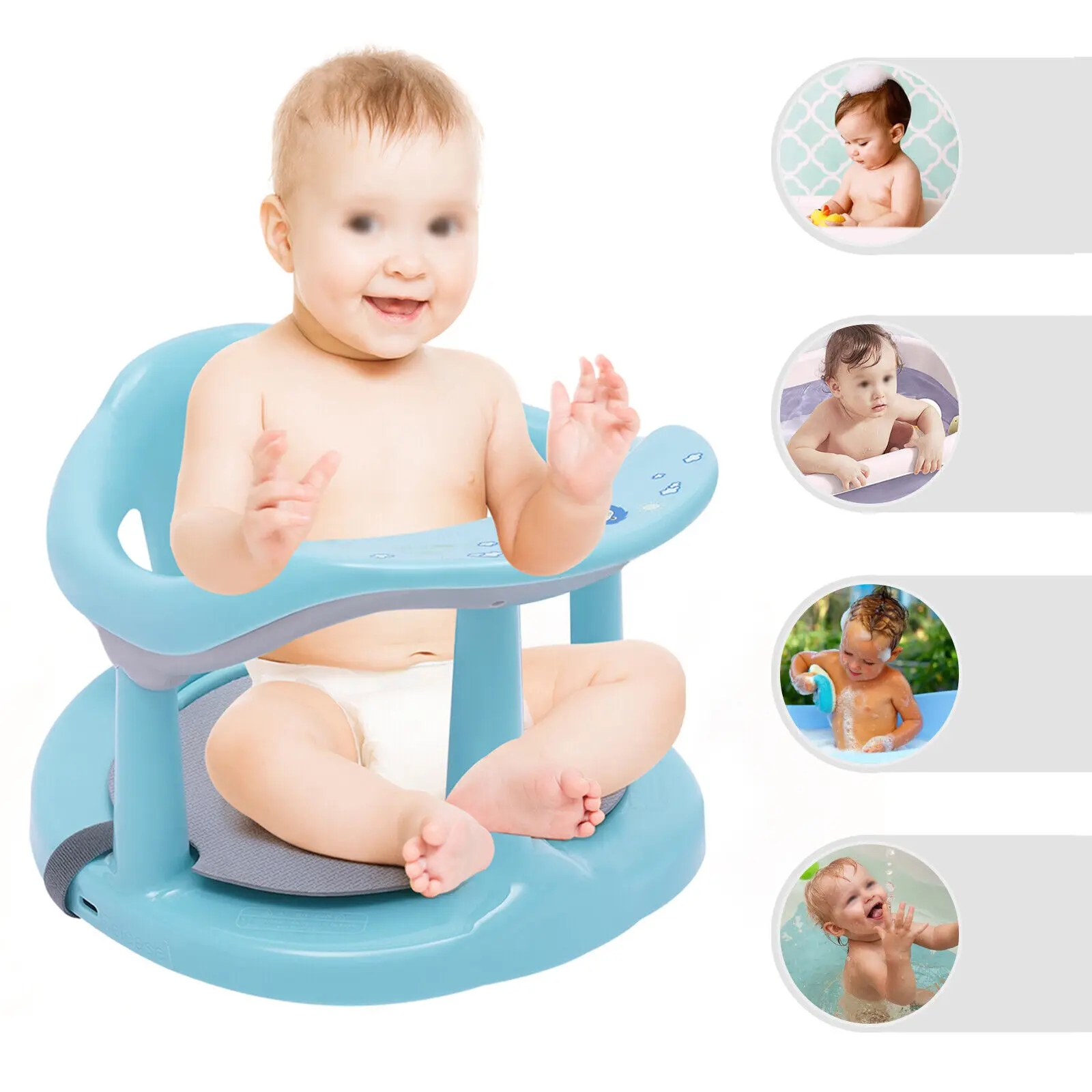 Portable Baby Bath Seat for 6 Months & Up Baby Bathtub Seat with Secure Suction Cups Non-Slip Infant Bath Seat Blue