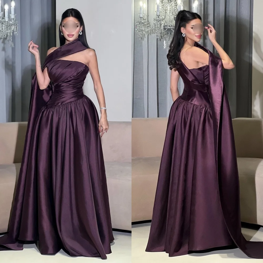 Customized Simple Intricate Pleat Draped A-line Strapless Long Dresses Bespoke Occasion Dresses Exquisite Elegant High Quality