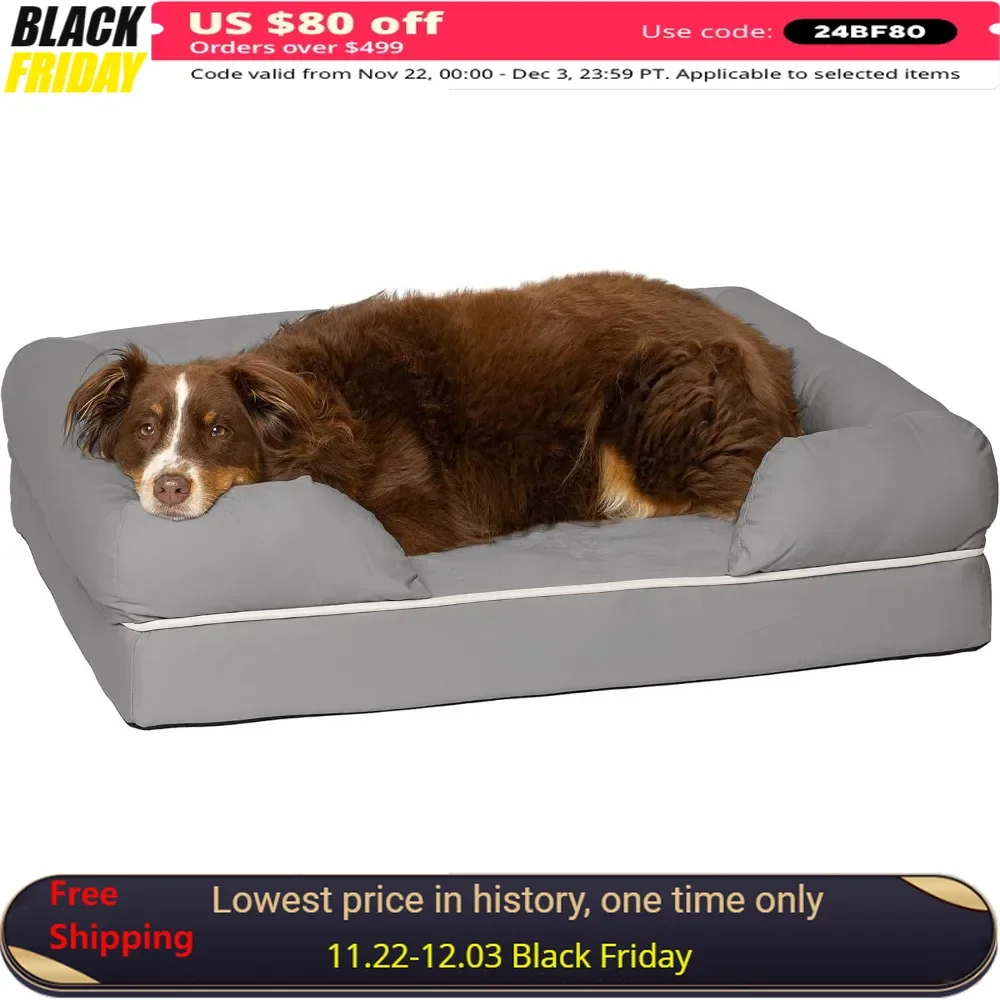 Dog Bed, Orthopedic Memory Foam, Medium Firmness Pillow, Waterproof Liner, YKK Zippers, Breathable 35% Cotton Cover, Dog Bed