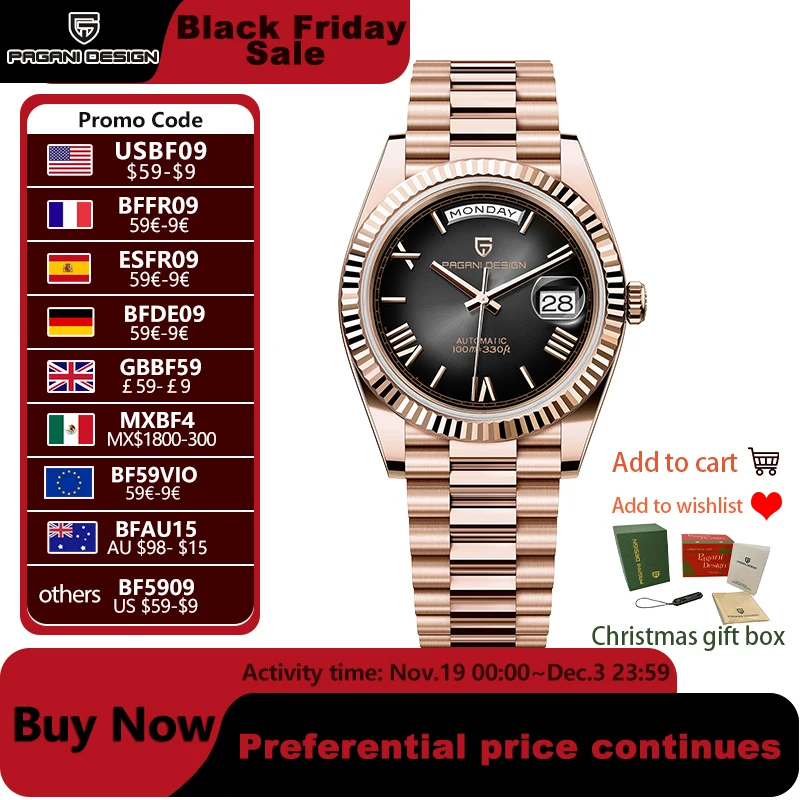 PAGANI DESIGN 2025 New Luxury Rose Gold DD40 Automatic Watch For Men NH36A Mechanical Wristwatch Men Stainless steel Waterproof