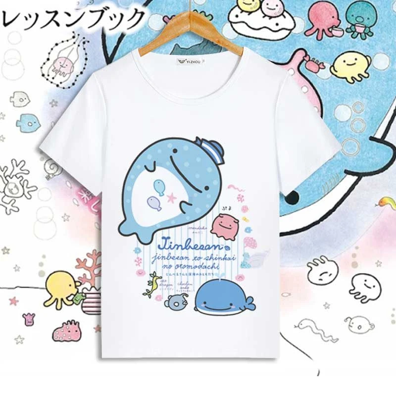 Camiseta de Manga Corta con Dibujos Animados de Mr. Blue Whale Fish Jinbesan, Linda Ropa para Padres e Hijos, Camiseta para Niños y Niñas