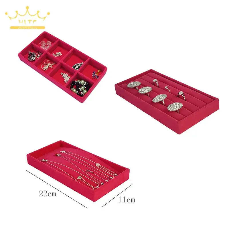 

3Pcs/lot Jewelry Tray Rose Red Velvet Necklace Pendant Storage Tray Ring Beads Plate 11X22Cm 8 Girds Jewelry Trays