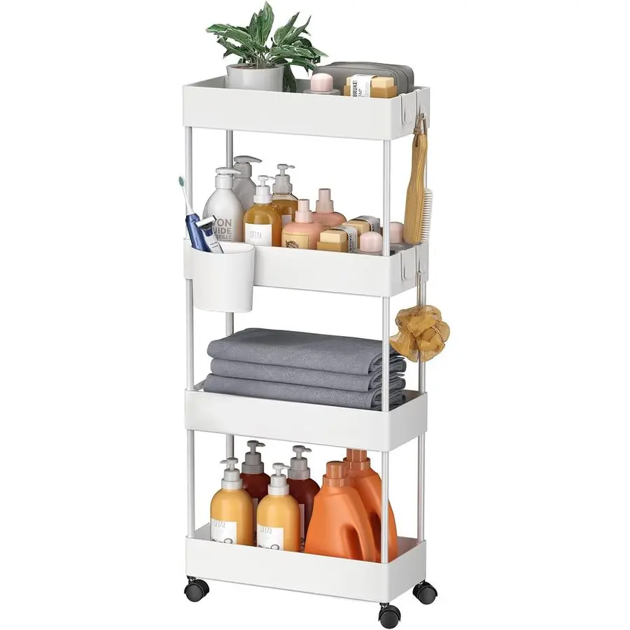 

4-уровневая узкая тележка-органайзер на колесах для ванной, кухни, прачечной, офиса, 15.7"D x 7.1"W x 35.9"H