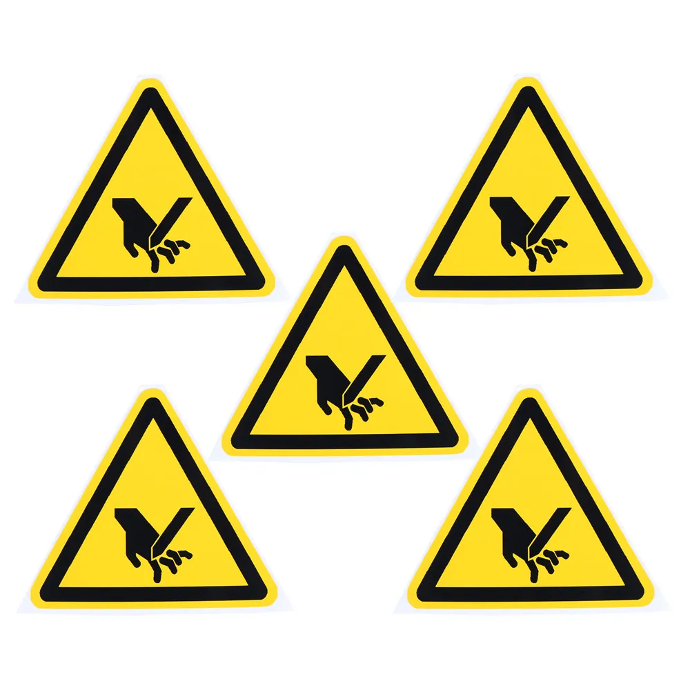 5pcs Safety Sign Stickers Beware of cutting hands Yellow Black Triangle Warning Tag 25/50/100mm Safe Logo Water&Oil-Proof PVC