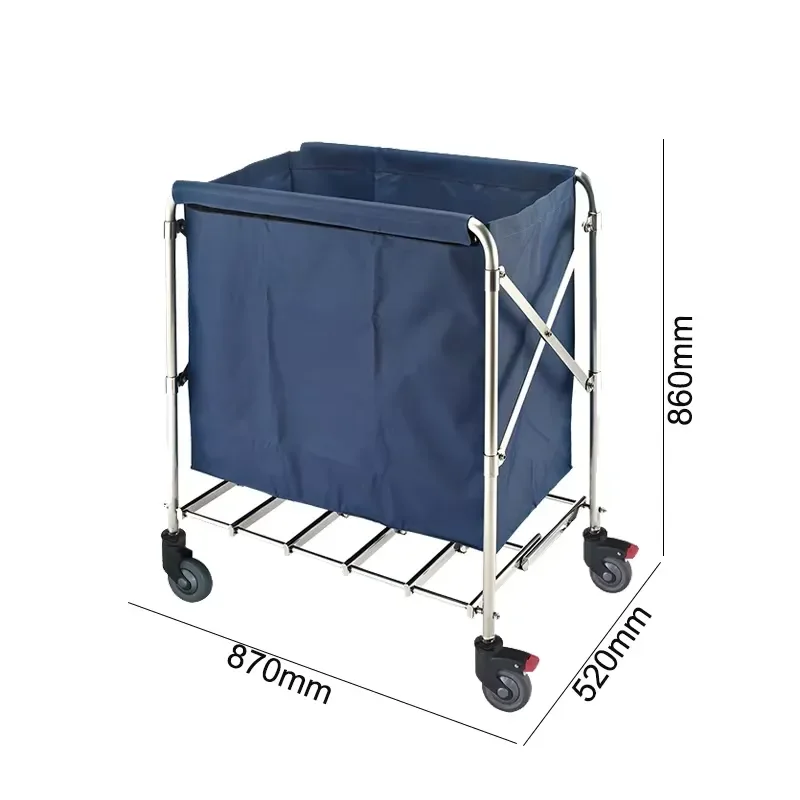 Commercial Hotel Hospital Bathroom Linen Service Trolley Stainless Steel Cloth Bag Heavy Duty Foldable Large Laundry Basket