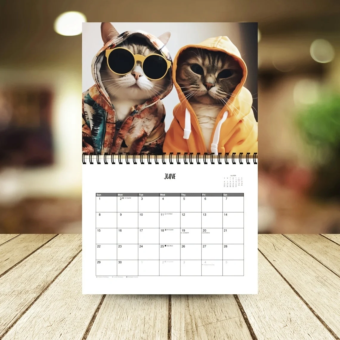 2025 Fashionable Cats Monthly Wall Calendar Cute Cat Themed Hanging Calendar for Cat Lovers Festival Party Decoration Gift Idea