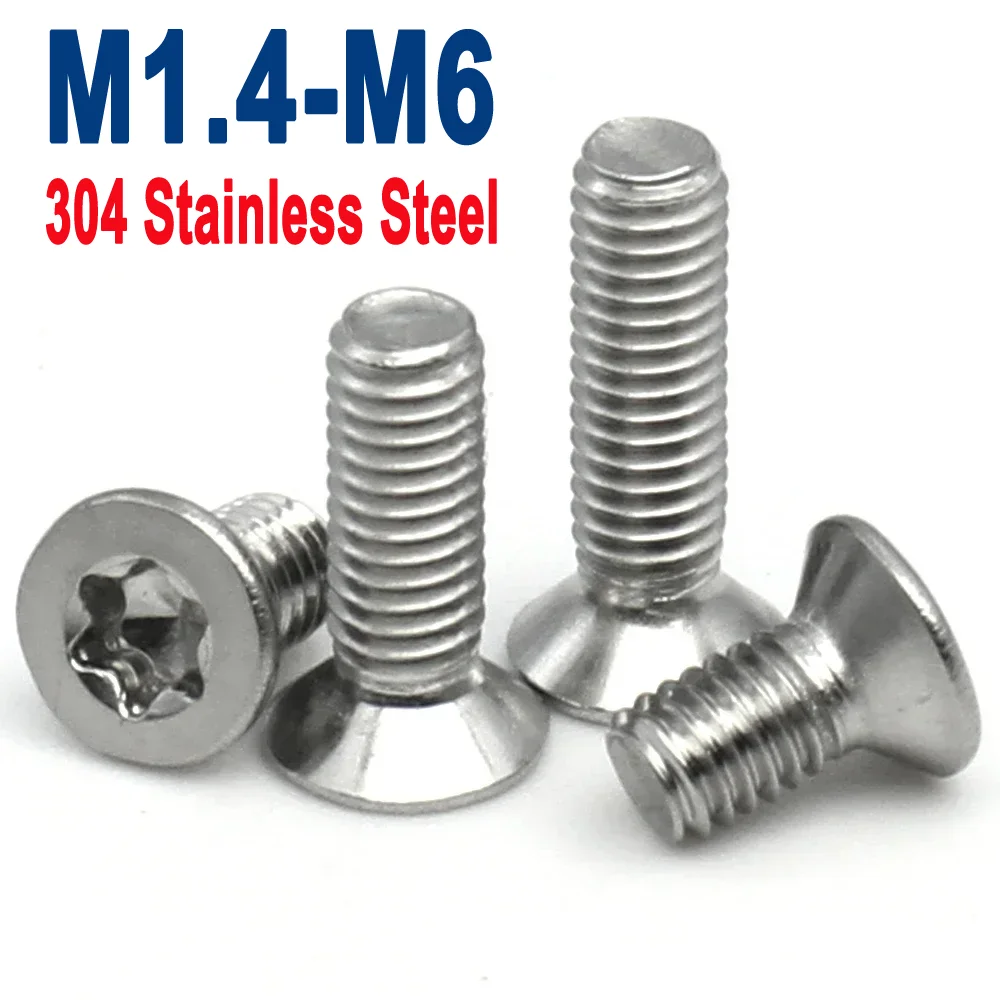 5/10/50개 M1.4 M1.6 M2 M2.5 M3 M4 M5 M6 CM 육각형 토르크 플랫 카운터싱크 헤드 스크류 볼트 304 A2-70 스테인리스 스틸 GB2673