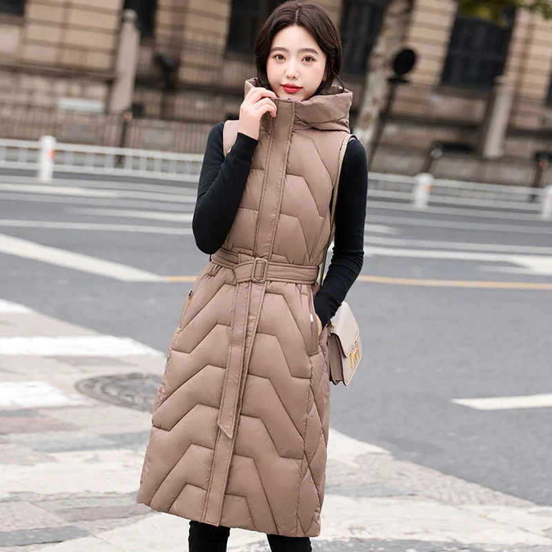 Women's Korean Mid Length Cotton Vest 2023 New Autumn Winter Slim Jacket Cotton Coat Vest Female Warm Vest Cardigan Solid color