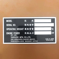 Aluminum Model Serial NO Vehicle Operating Weight Plates Engine Power Plant VIN Motor Chassis Caravan RV Camper Parts