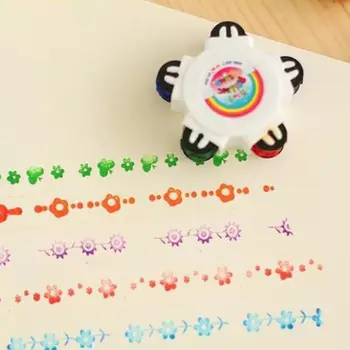 Colorful Flower Roller Seal Stamps 5 in 1 DIY Decorative Stamp Drawing Diary Hand Account Tool Children Gift