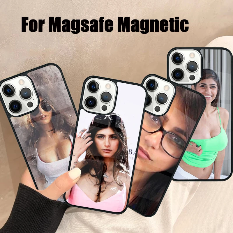

Сексуальный красивый чехол для телефона Mia Khalifa Magsafe для iPhone 16, 15, 14, 13, 12, 11 Pro Max Plus, зеркальный беспроводной магнитный чехол